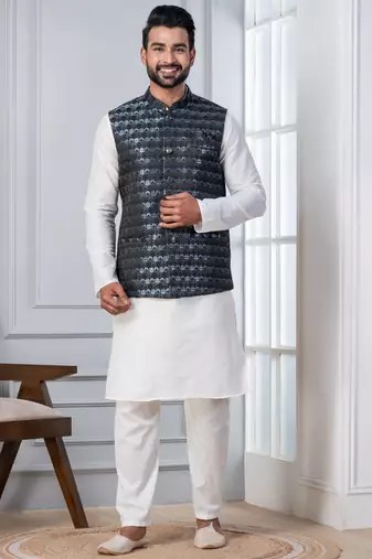  silk blend kurta jacket set for men 