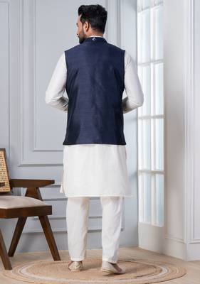  silk blend kurta jacket set for men with embroidered work 4