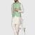 Mens solid white dupion kurta pyjama set with sage green jacket