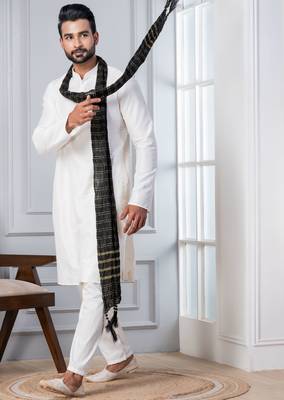   white blend kurta duppata  set for men   2
