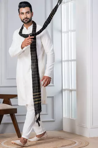   white blend kurta duppata  set for men  