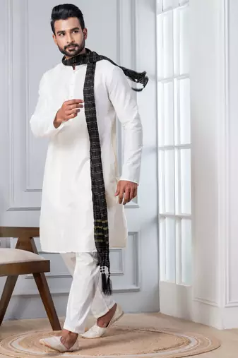   white blend kurta duppata  set for men  