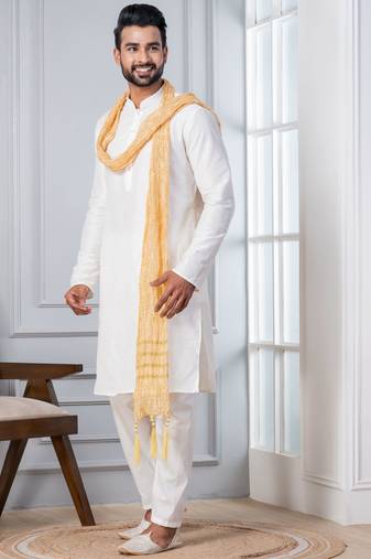   white blend kurta duppata  set for men  