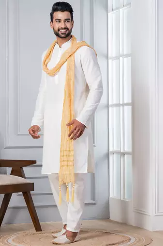   white blend kurta duppata  set for men  