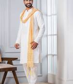   white blend kurta duppata  set for men  