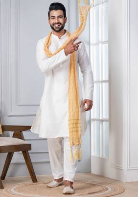   white blend kurta duppata  set for men   2