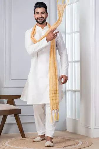   white blend kurta duppata  set for men  