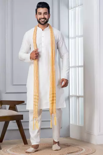   white blend kurta duppata  set for men  