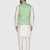 Mens solid white dupion kurta pyjama set with sage green jacket
