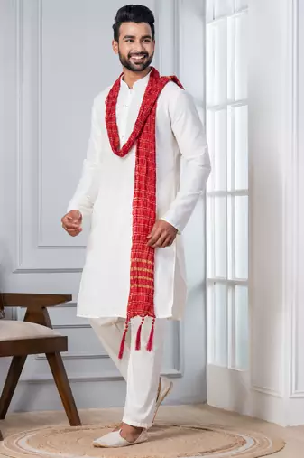   white blend kurta duppata  set for men  