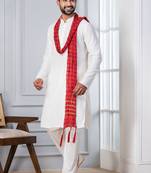   white blend kurta duppata  set for men  