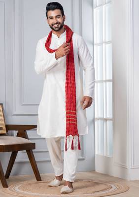  white blend kurta duppata  set for men   2