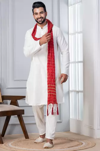   white blend kurta duppata  set for men  