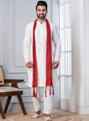   white blend kurta duppata  set for men   3