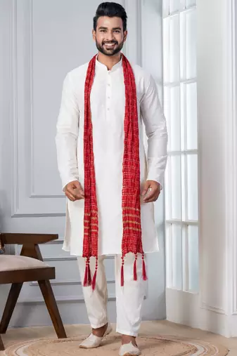   white blend kurta duppata  set for men  
