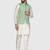 Mens solid white dupion kurta pyjama set with sage green jacket