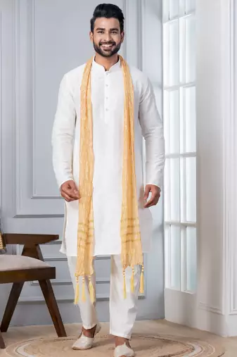 red silk blend kurta duppata  set for men with embroidered work