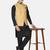 Mens solid black kurta pyjama set with golden jacket