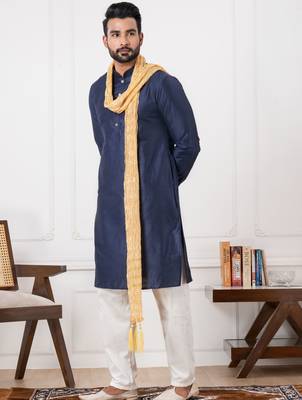  blue  silk blend kurta duppata  set for men  1
