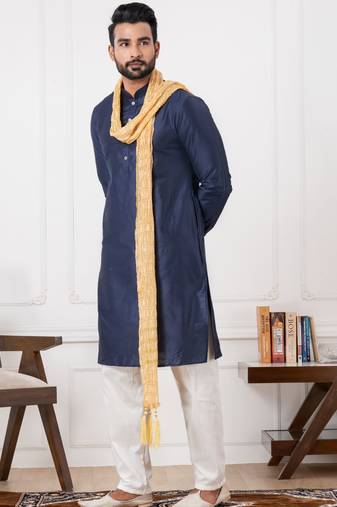  blue  silk blend kurta duppata  set for men 