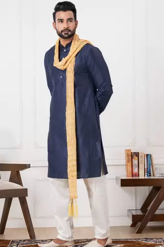  blue  silk blend kurta duppata  set for men 