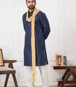  blue  silk blend kurta duppata  set for men 