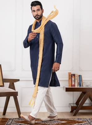  blue  silk blend kurta duppata  set for men  2