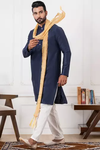  blue  silk blend kurta duppata  set for men 