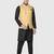 Mens solid black kurta pyjama set with golden jacket