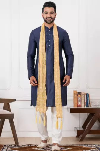  blue  silk blend kurta duppata  set for men 