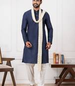  blue  silk blend kurta duppata  set for men 