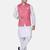 Mens solid white kurta pyjama set with pink angrakha jacket