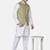 Mens solid white kurta pyjama set with sage green jacket