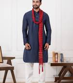  blue  silk blend kurta duppata  set for men