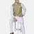 Mens solid white kurta pyjama set with sage green jacket