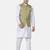 Mens solid white kurta pyjama set with sage green jacket