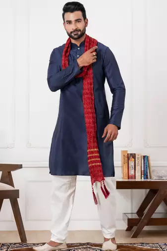  blue  silk blend kurta duppata  set for men