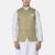Mens solid white kurta pyjama set with sage green jacket
