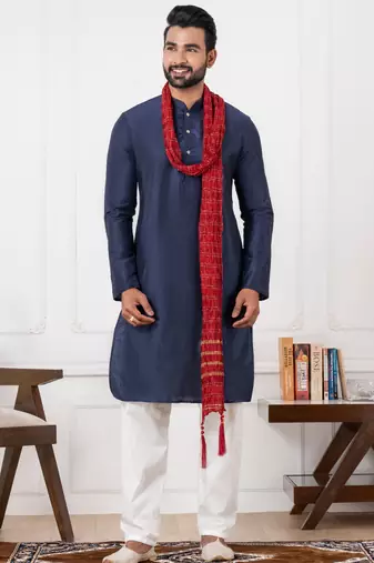 blue  silk blend kurta duppata  set for men