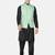 Mens solid black kurta pyjama set with pistachio green jacket