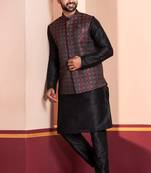  black  silk blend kurta jacket  set for men 