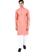 Peach self design mens kurta pyjama set
