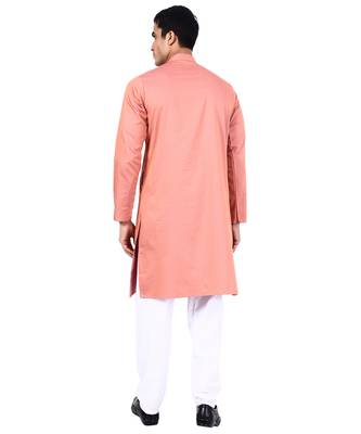 Peach self design mens kurta pyjama set 2