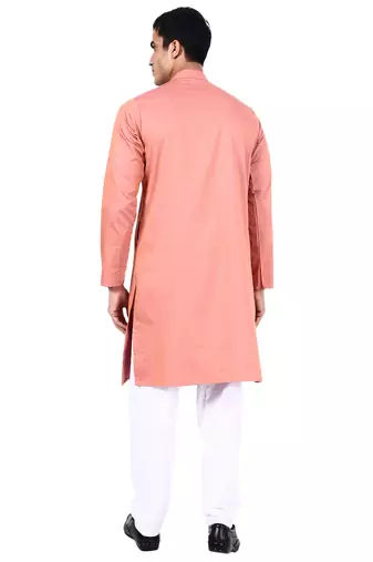 Peach self design mens kurta pyjama set
