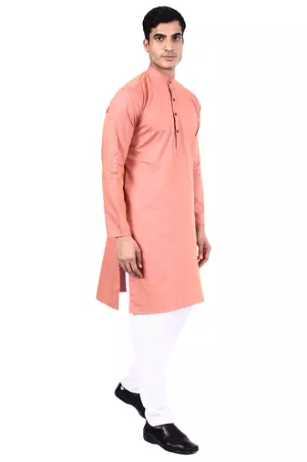 Peach self design mens kurta pyjama set