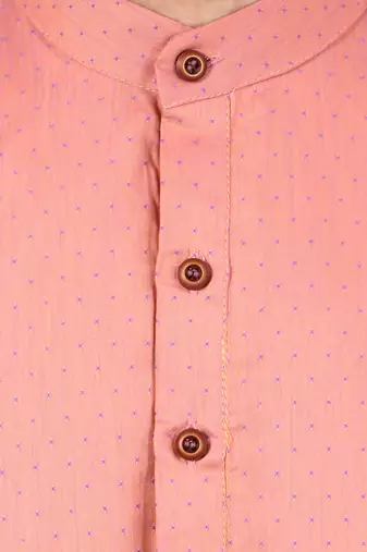 Peach self design mens kurta pyjama set