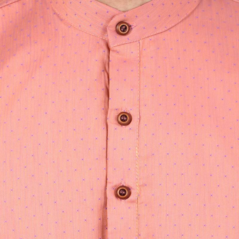 Peach self design mens kurta pyjama set