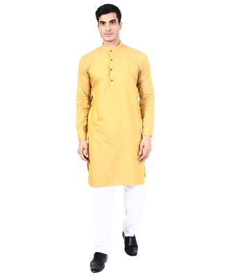 Yellow self design mens kurta pyjama set 1