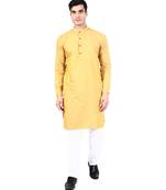 Yellow self design mens kurta pyjama set