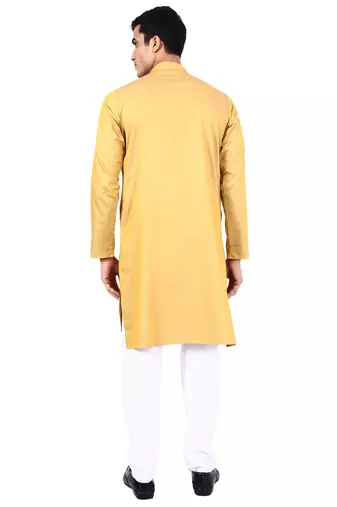 Yellow self design mens kurta pyjama set